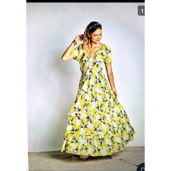 Z & L Europe Dresses & Skirts - Z & L Europe Lemon Tiered Tassel Smocked Maxi Dress Small